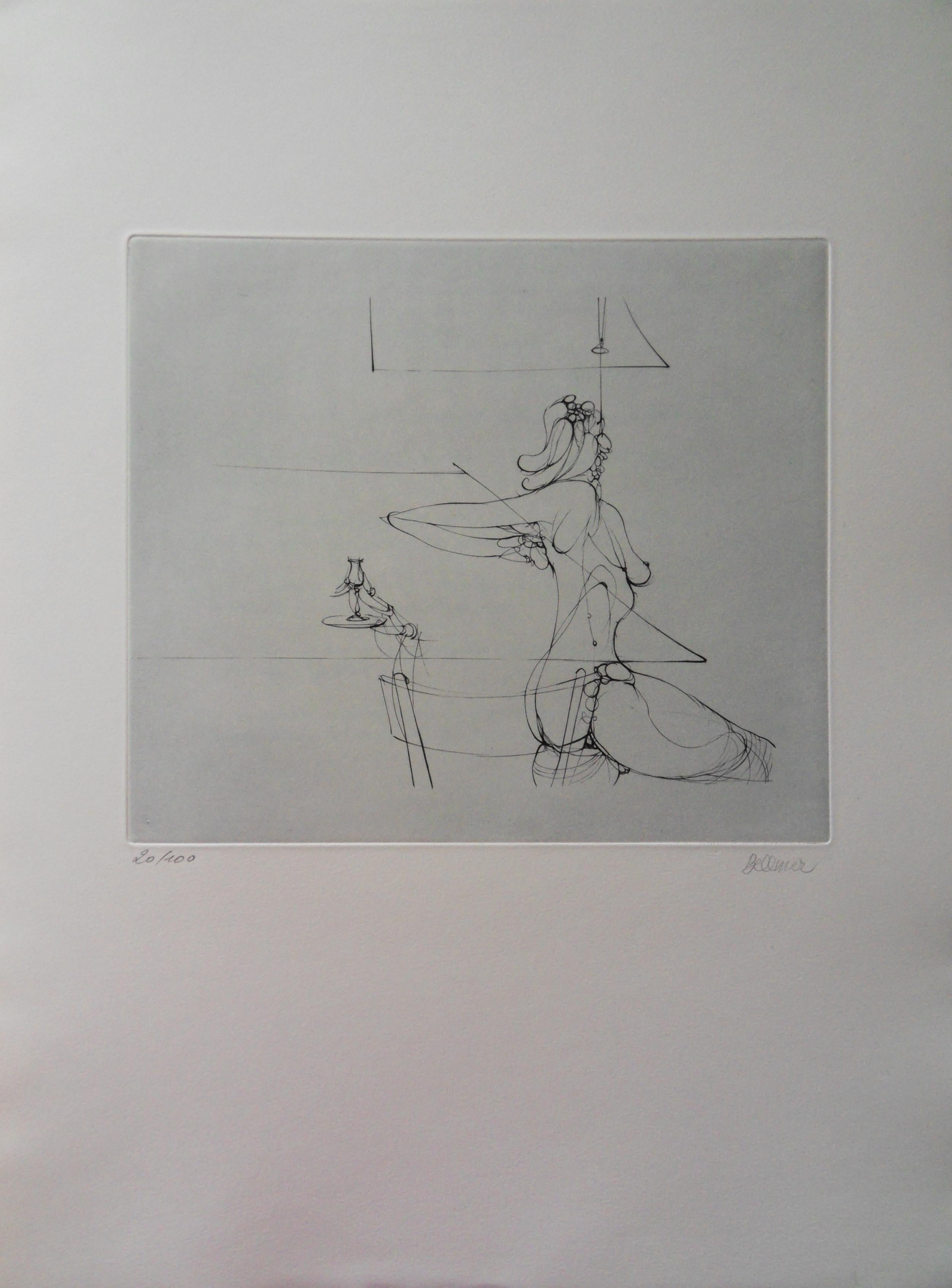 Hans Bellmer Figurative Print - The Seated Woman - Original Etching Handsigned, Numbered