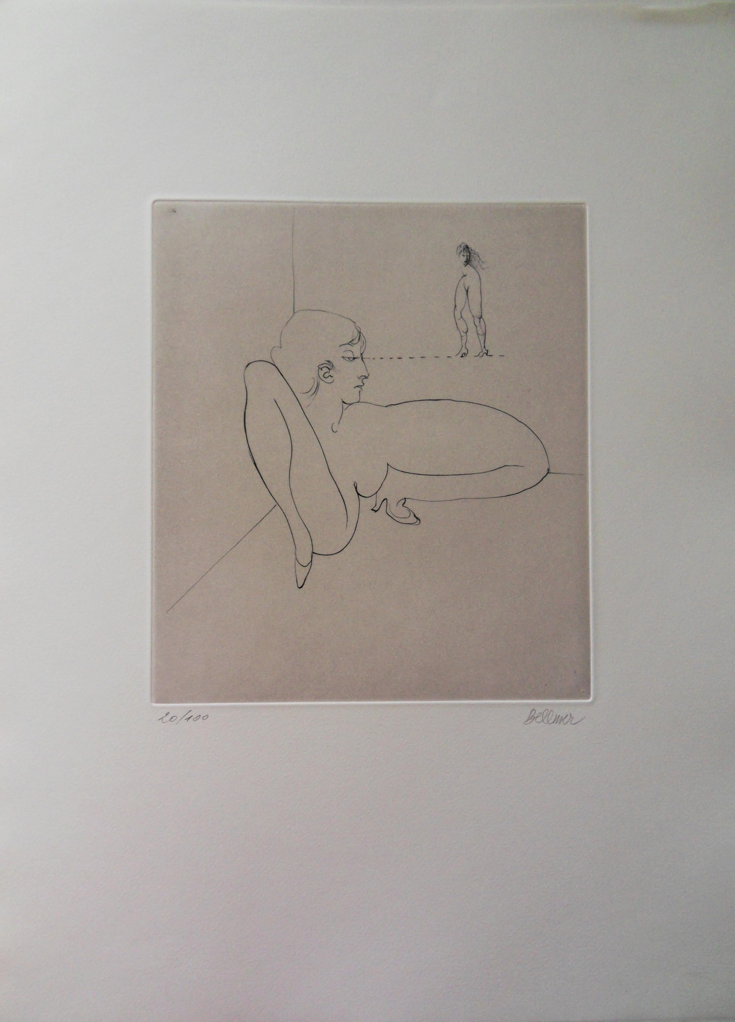 Hans Bellmer Figurative Print - The Staring Woman - Original Etching Handsigned, Numbered