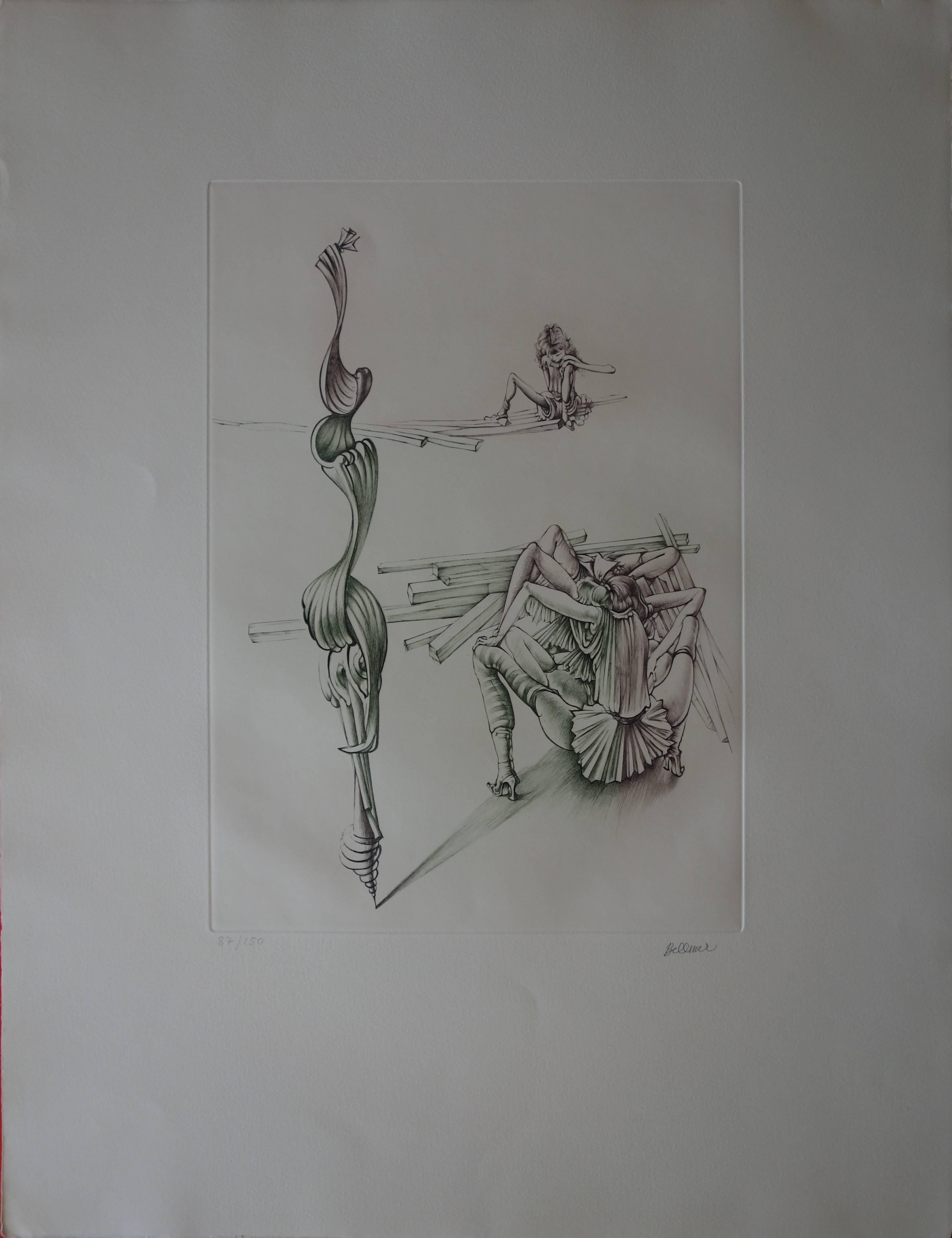 Woman on Stage - Original handsigned etching - 150ex - Surrealist Print by Hans Bellmer