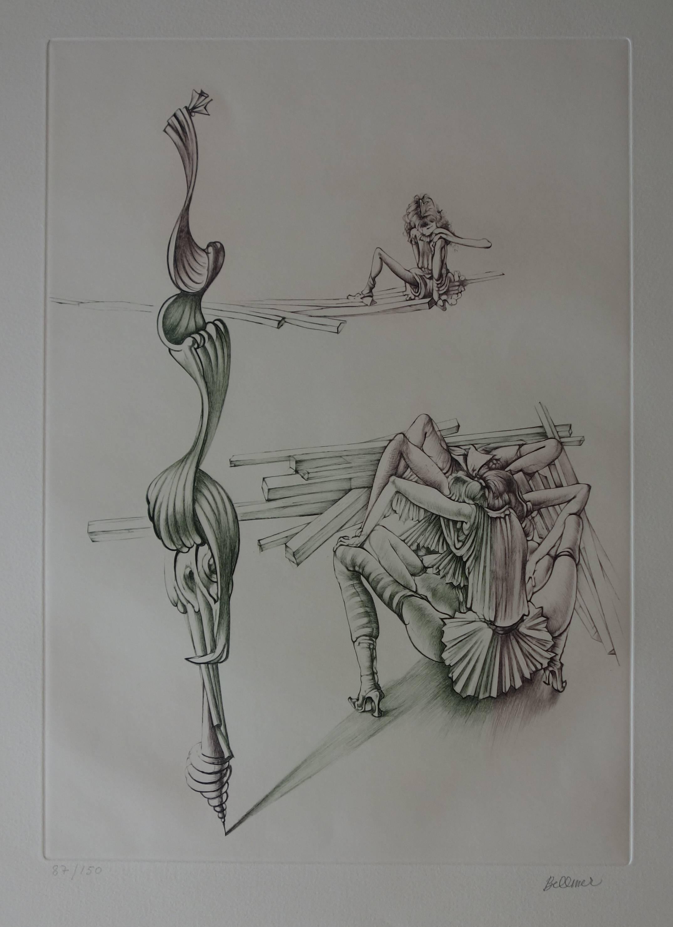 Hans Bellmer Figurative Print - Woman on Stage - Original handsigned etching - 150ex