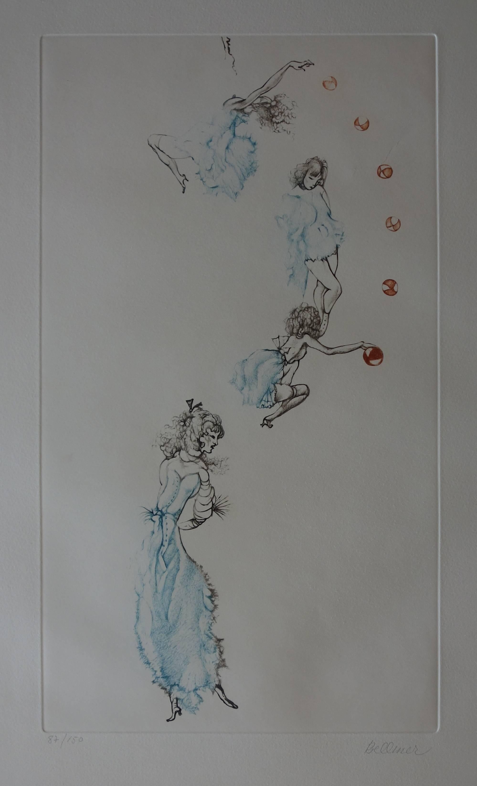 Hans Bellmer Figurative Print - Woman Playing With a Red Ball - Original handsigned etching - 150ex