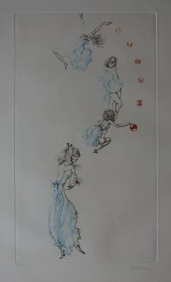 Woman Playing With a Red Ball - Original handsigned etching - 150ex