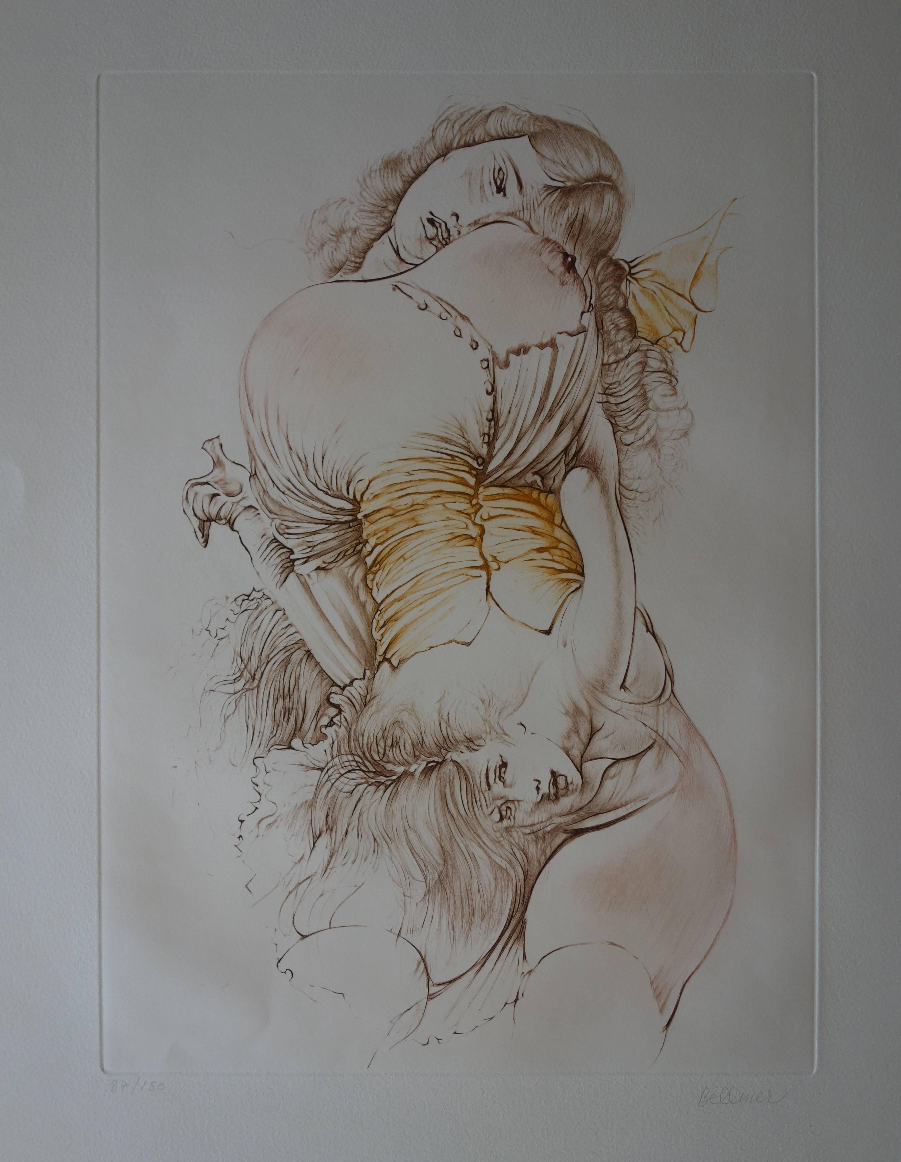 Figurative Print de Hans Bellmer - Mujeres al revés - Grabado original firmado a mano - 150ex