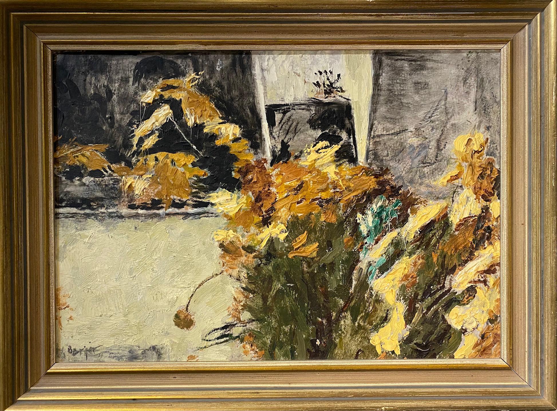 Sonnenblumen von Hans Berger - Öl auf Holz 28x40 cm im Angebot 1