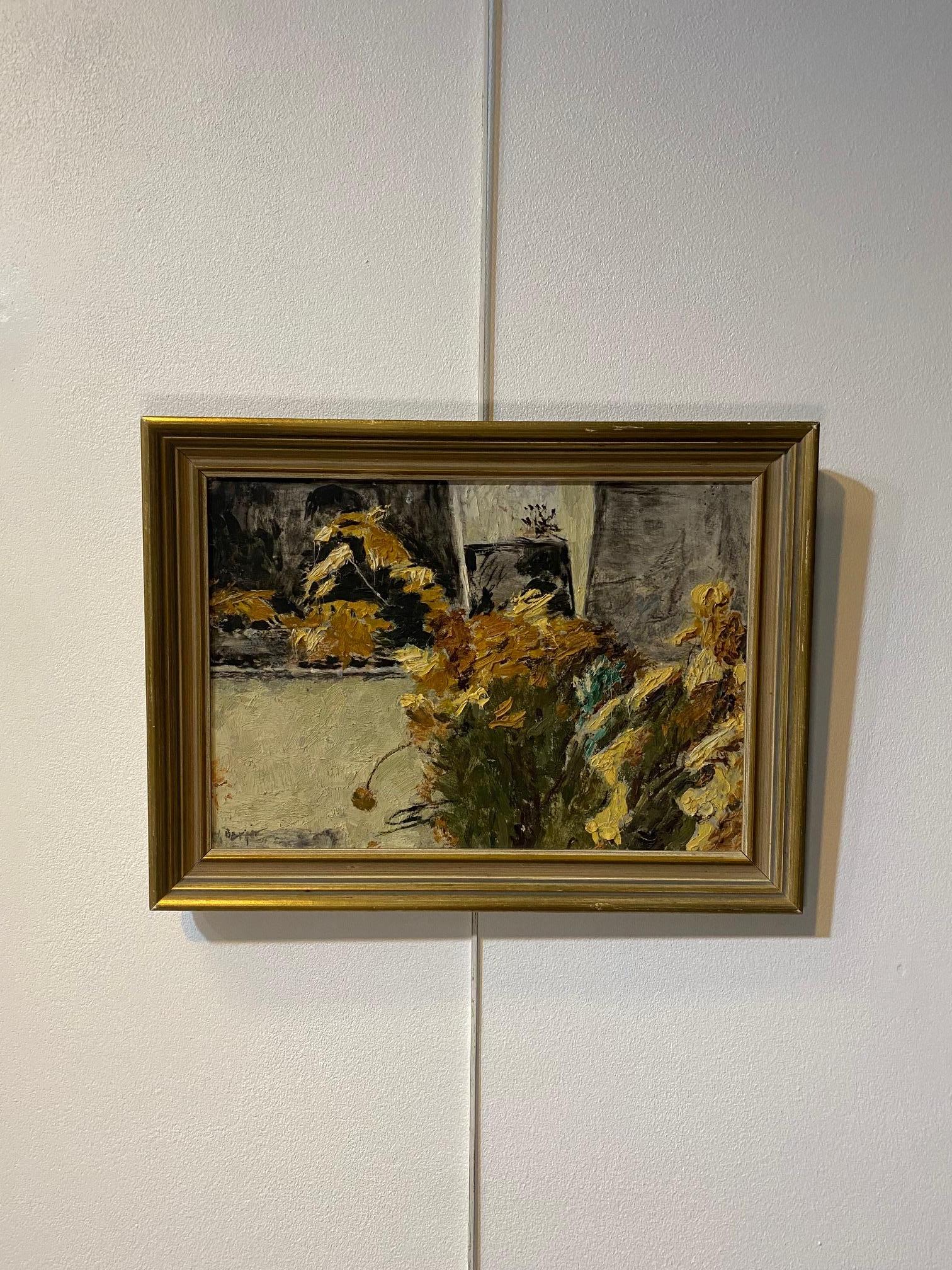 Sonnenblumen von Hans Berger - Öl auf Holz 28x40 cm im Angebot 2