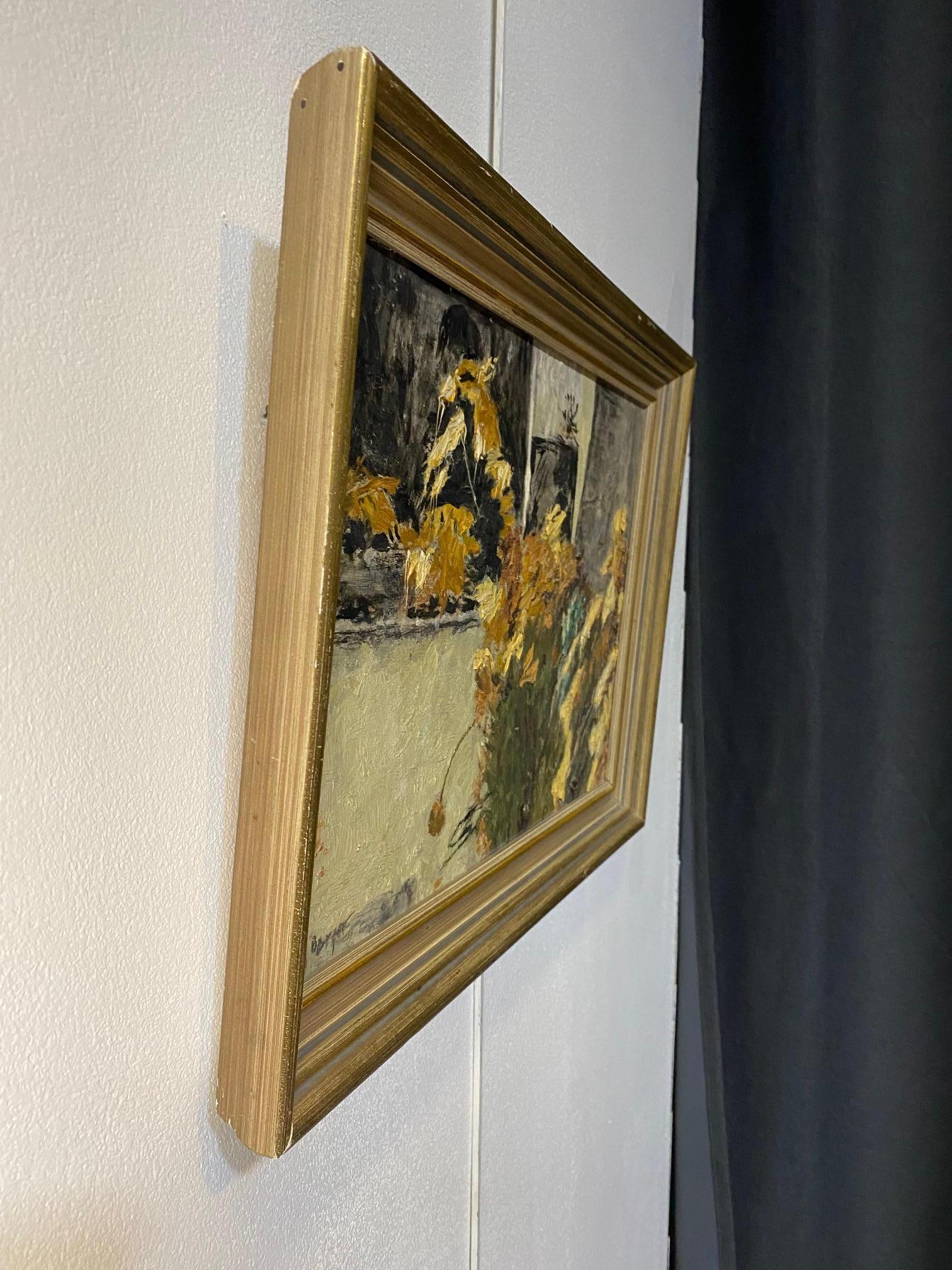 Sonnenblumen von Hans Berger - Öl auf Holz 28x40 cm im Angebot 6
