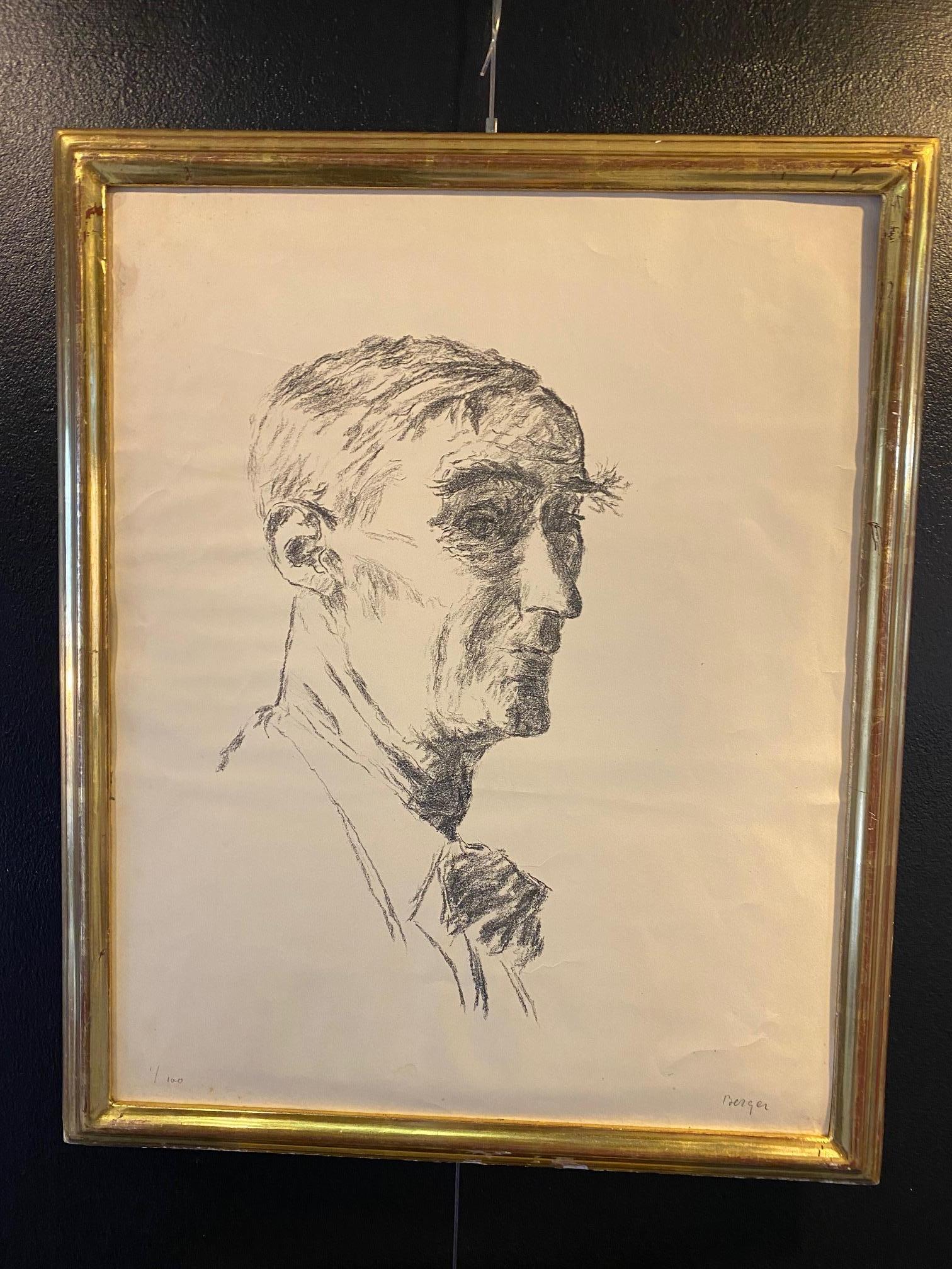 Portrait of a man by Hans Berger - Drawing 44x50 cm For Sale 4