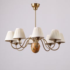 Hans Bergström '10/8' Swedish Modern 8-arm Chandelier in Brass, 1940s