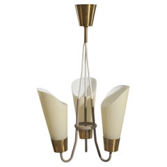 Vintage Hans Bergström, 3-Light Chandelier, Brass, Glass, ASEA, Sweden, 1950s