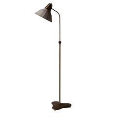 Hans Bergström, Adjustable Floor Lamp, Brass, Fabric, for ASEA, Sweden, 1950s