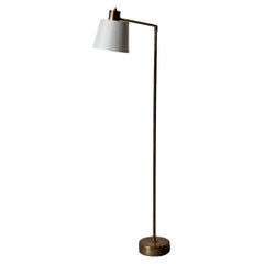 Hans Bergström, Adjustable Floor Lamp, Brass, Fabric, Sweden, 1950s