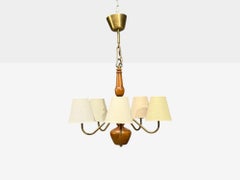 Hans Bergström Attr., Pendant Light, Brass, Wood, Sweden, 1920s