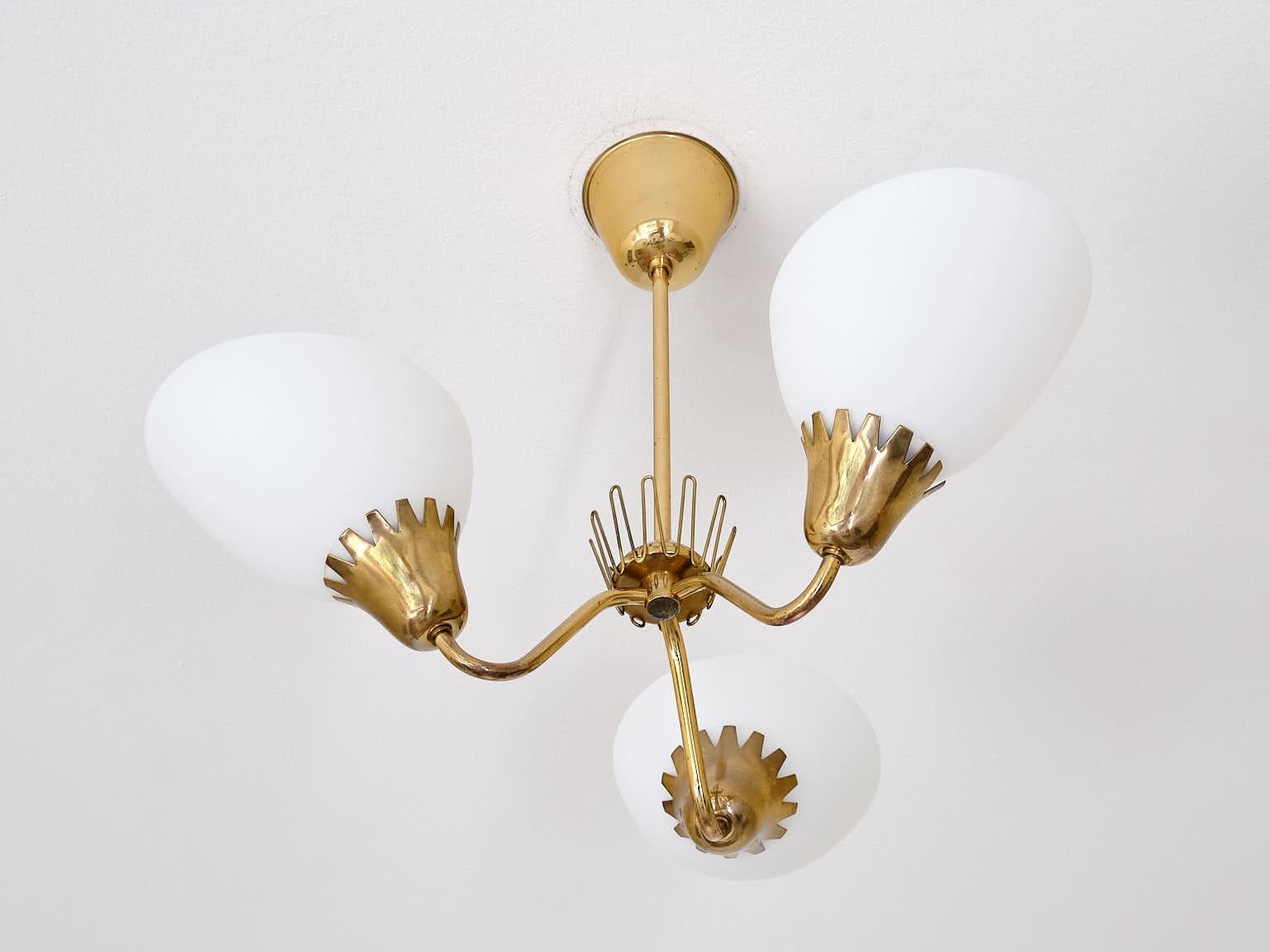 Hans Bergström Attributed Three Arm Chandelier in Brass, ASEA, Sweden, 1950s For Sale 6