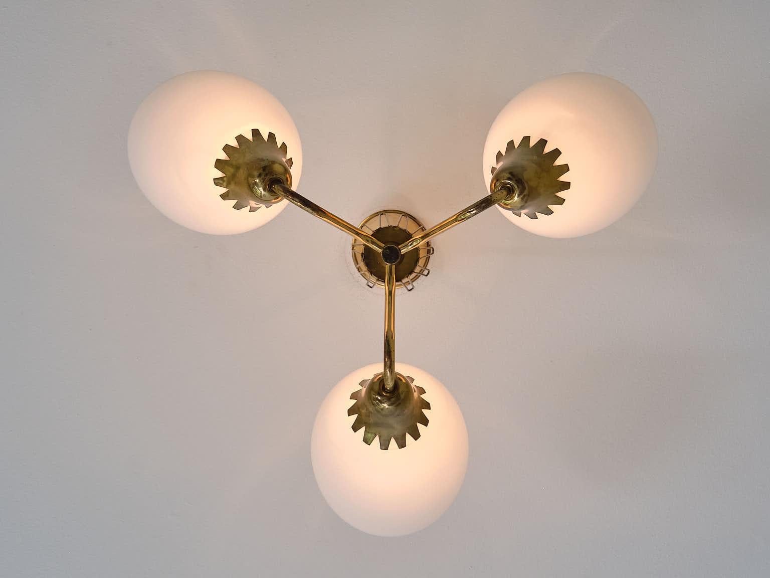 Hans Bergström Attributed Three Arm Chandelier in Brass, ASEA, Sweden, 1950s For Sale 7