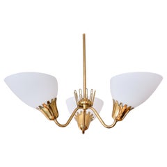 Hans Bergström Attributed Three Arm Chandelier in Brass, ASEA, Sweden, 1950s