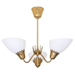 Hans Bergström Attributed Three Arm Chandelier in Brass, ASEA, Sweden, 1950s