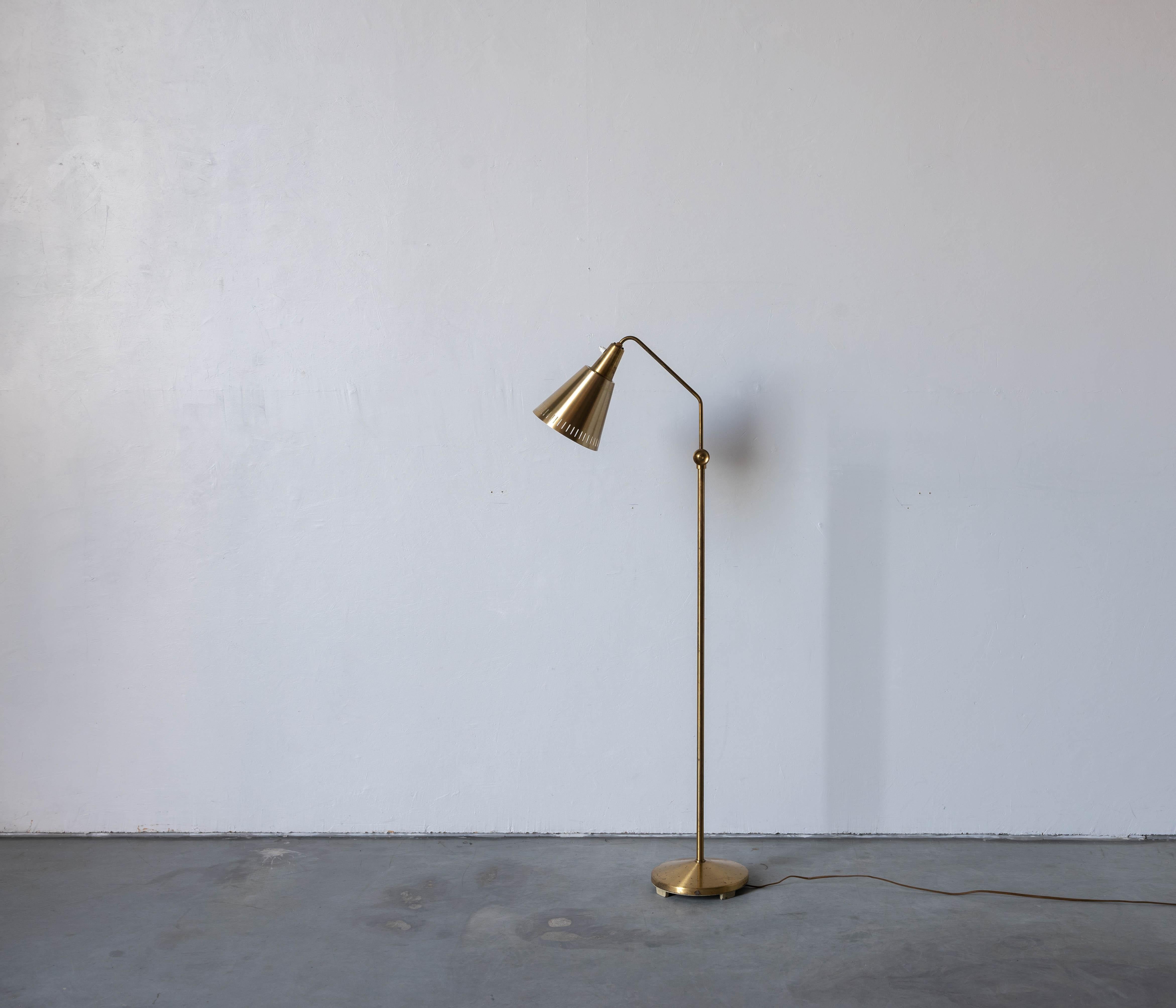 Mid-Century Modern Hans Bergström Attribution, Adjustable Floor Lamp, Brass, ASEA, Sweden, 1950s