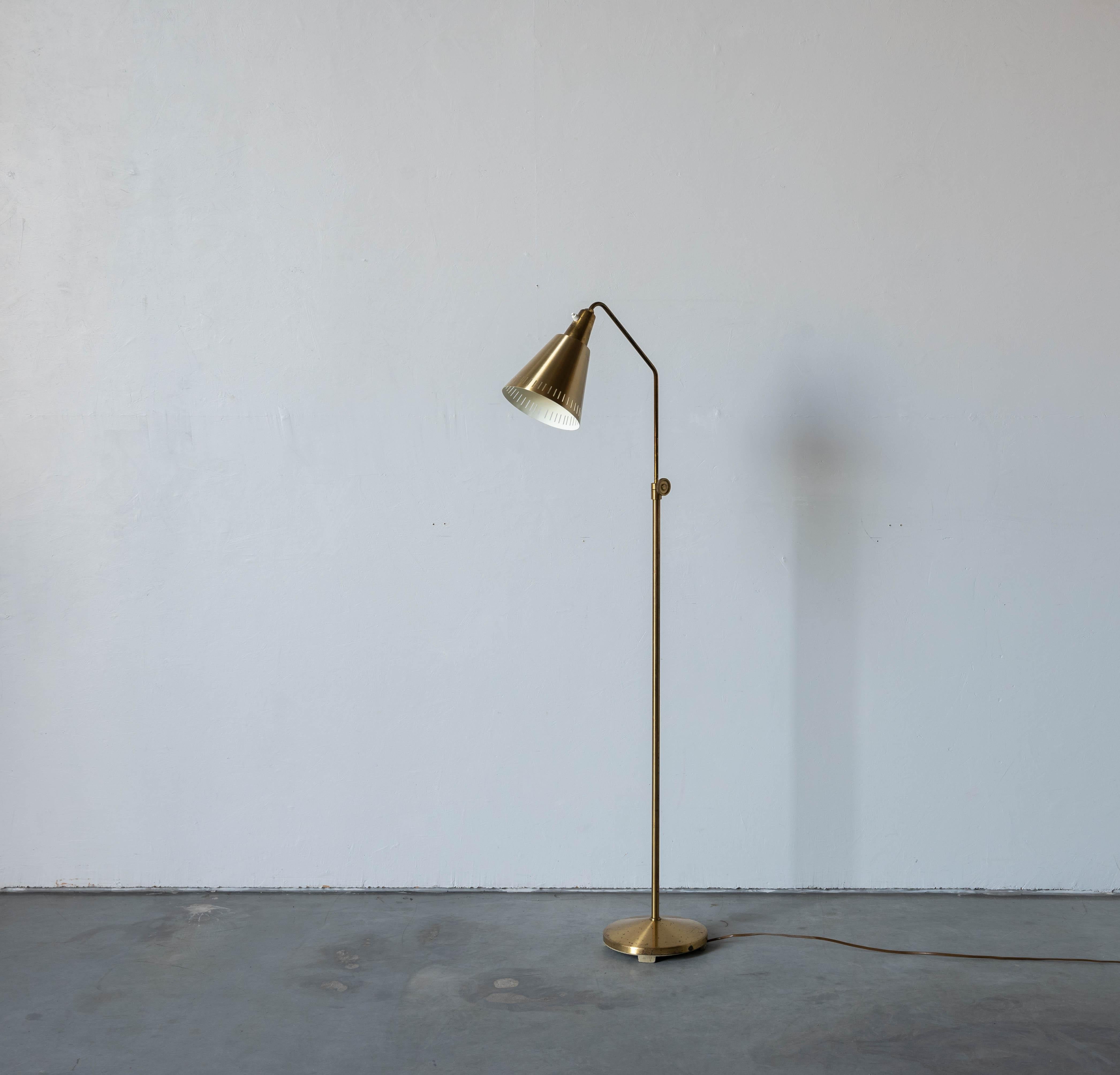 Swedish Hans Bergström Attribution, Adjustable Floor Lamp, Brass, ASEA, Sweden, 1950s