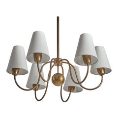 Hans Bergström Attribution, Chandelier, Brass, Fabric, Sweden, 1940s