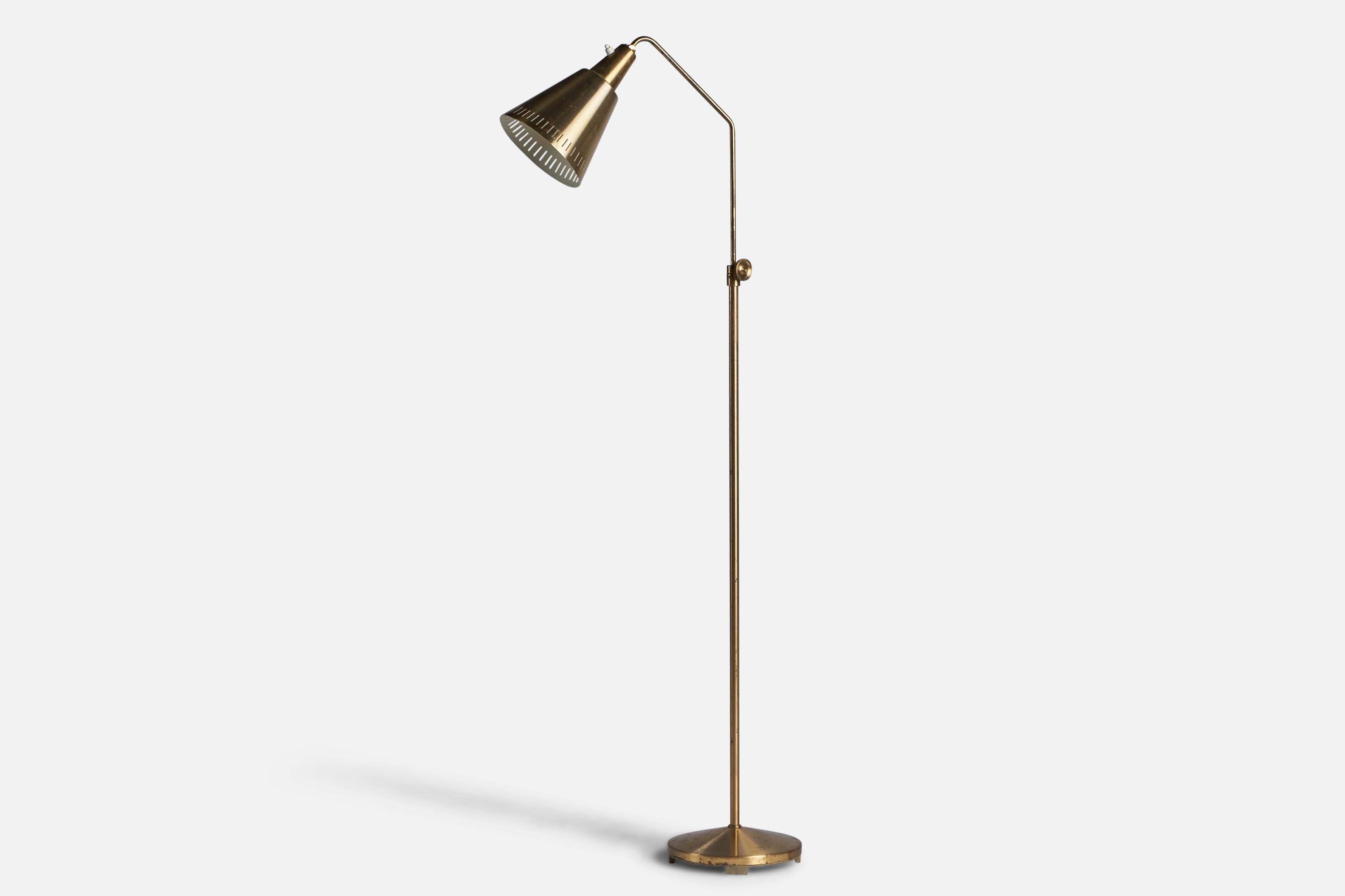 Mid-Century Modern Hans Bergström Attribution, Floor Lamp, Brass, Sweden, 1940s For Sale