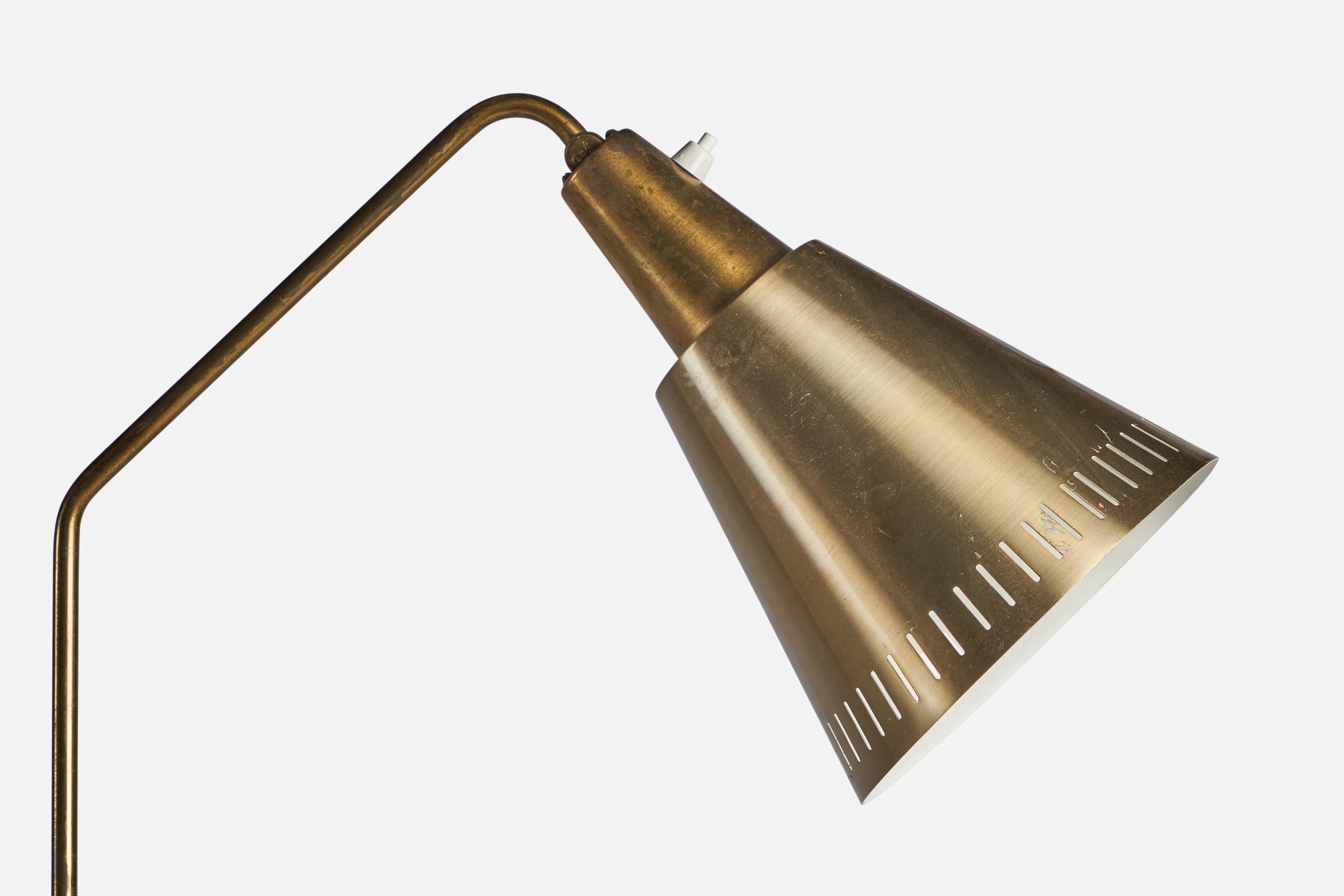 Swedish Hans Bergström Attribution, Floor Lamp, Brass, Sweden, 1940s For Sale