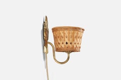 Hans Bergström Attribution, Sconce, Brass, Rattan, Sweden, 1950s