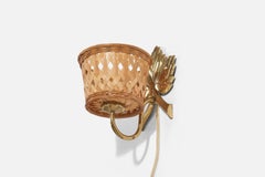 Hans Bergström, attribuito a lui, applique, ottone, rattan, Svezia, anni ’50