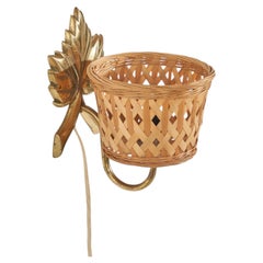 Hans Bergström, attribuito a lui, applique, ottone, rattan, Svezia, anni ’50