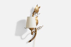 Hans Bergström Attribution, Wall Light, Brass, Fabric, Sweden, 1940s