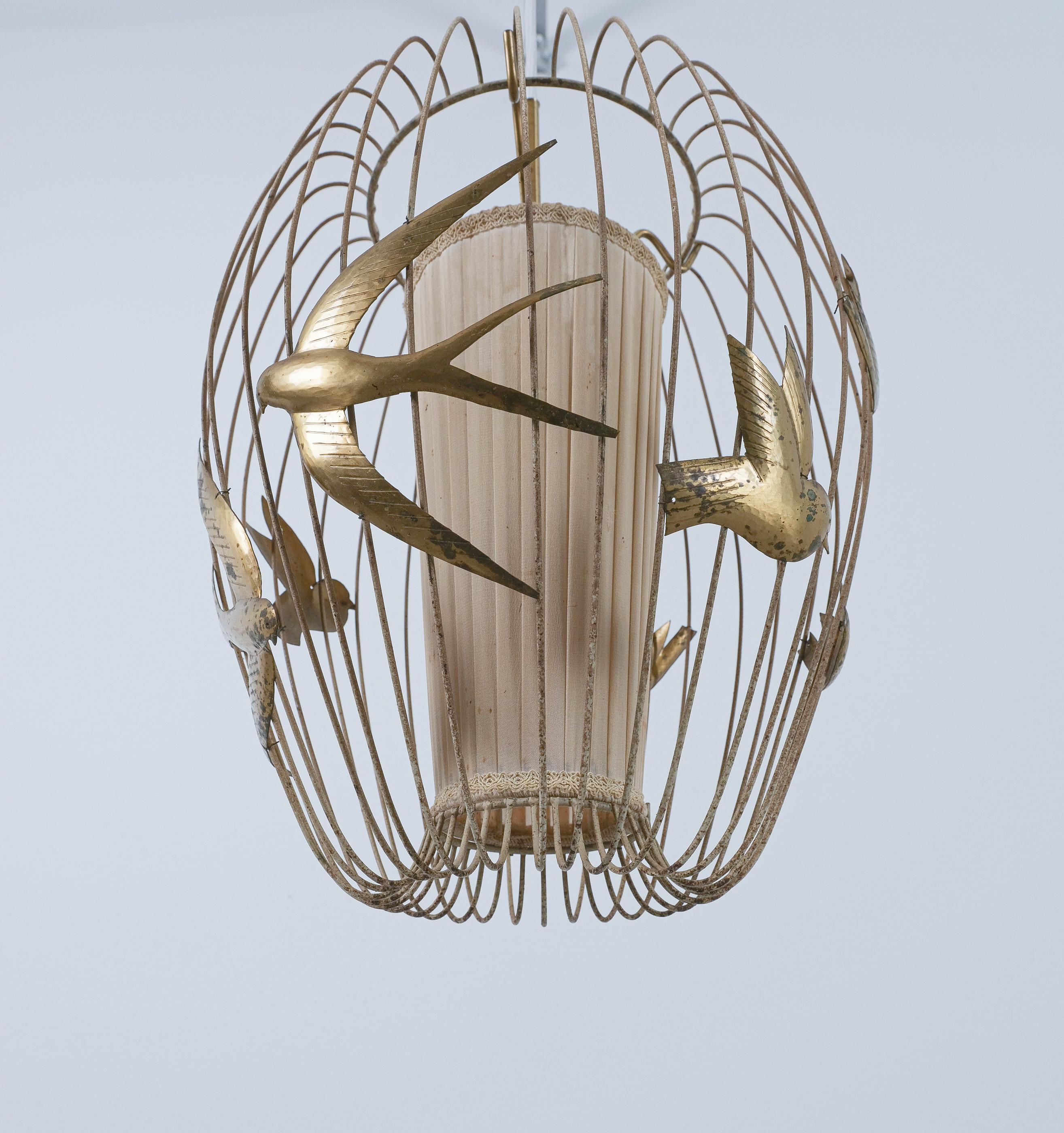 Lampada da soffitto a gabbia per uccelli Hans Bergström Metallo laccato, Hans Brass, 1940 in vendita 3