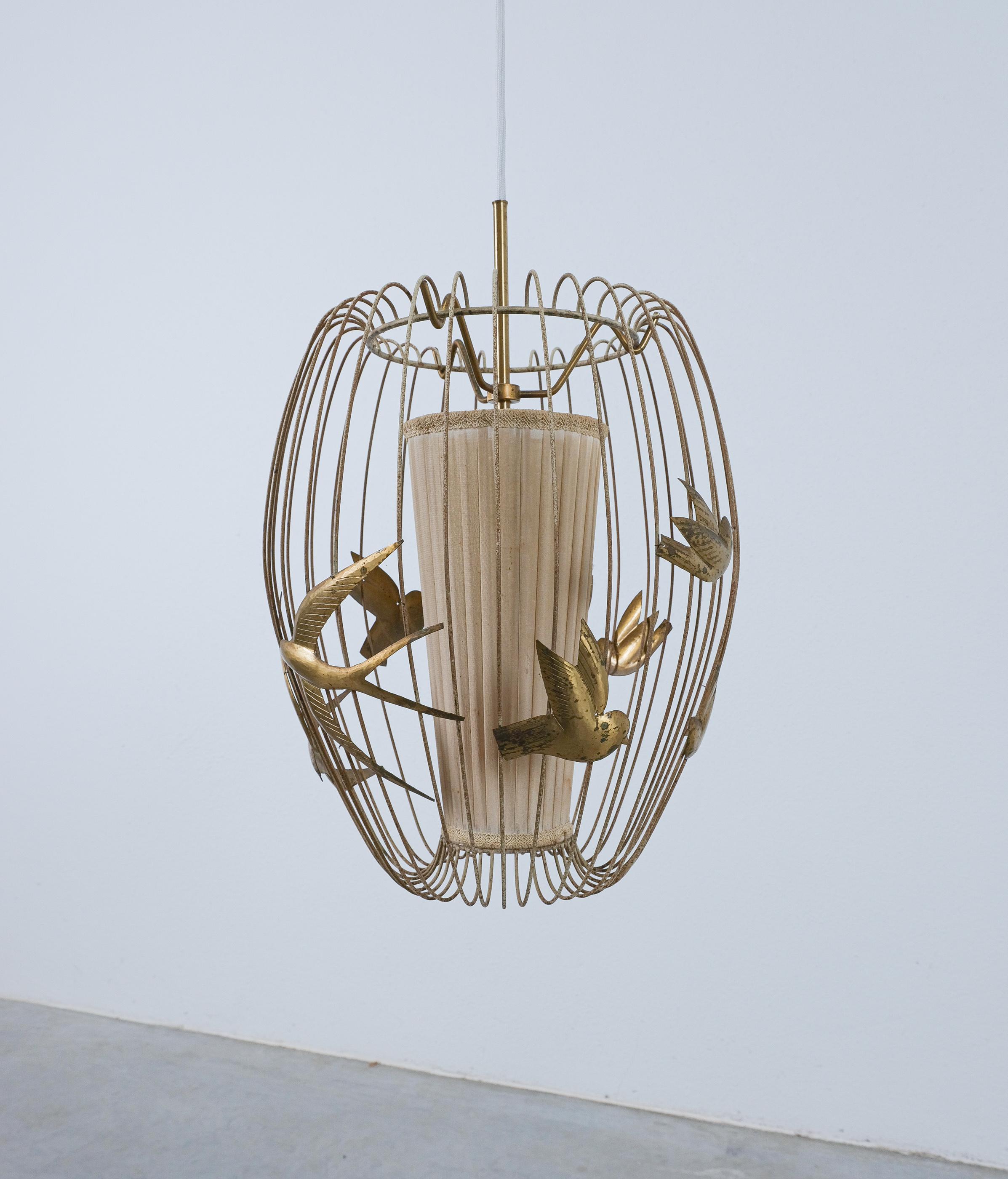 Lampada da soffitto a gabbia per uccelli Hans Bergström Metallo laccato, Hans Brass, 1940 in vendita 4
