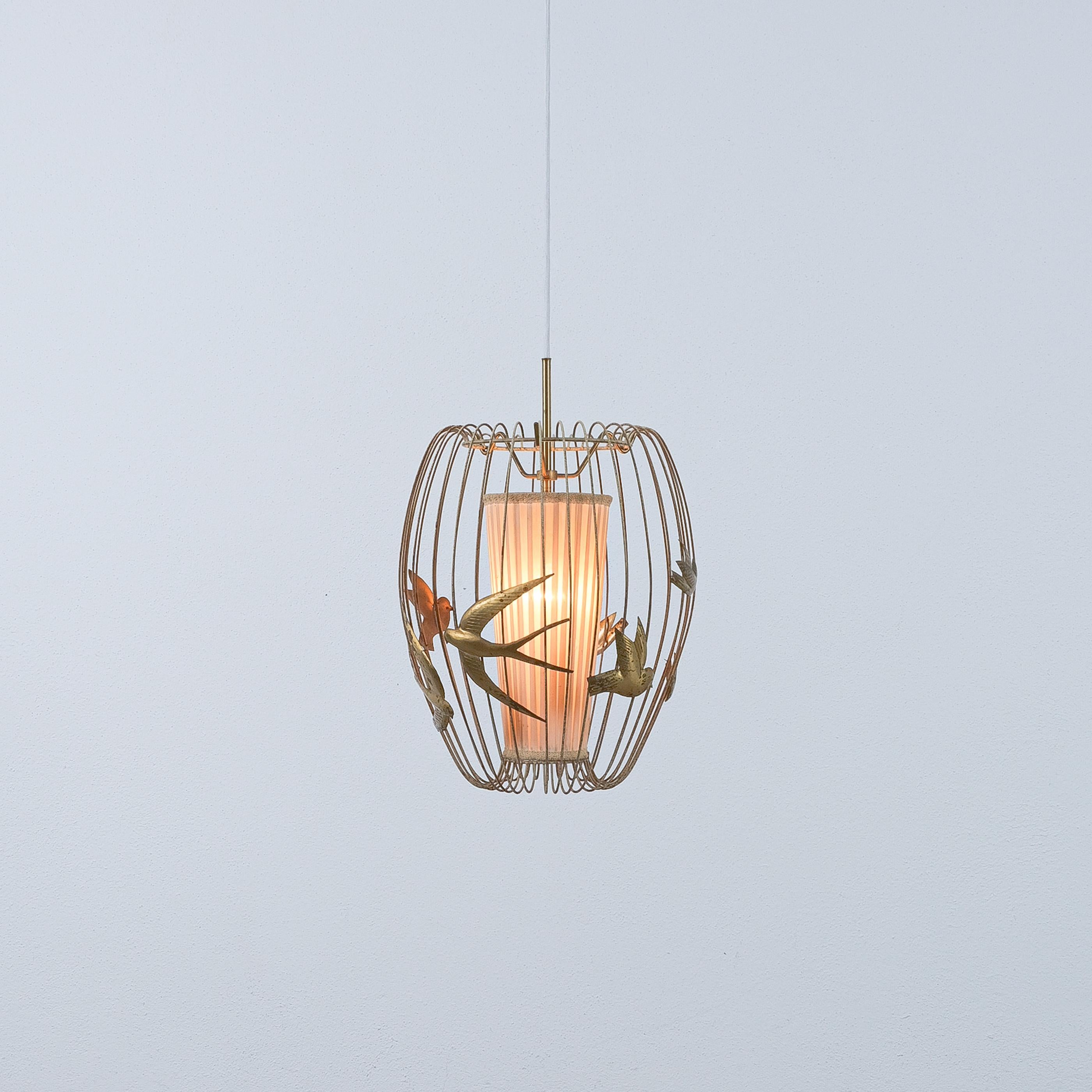 Svedese Lampada da soffitto a gabbia per uccelli Hans Bergström Metallo laccato, Hans Brass, 1940 in vendita