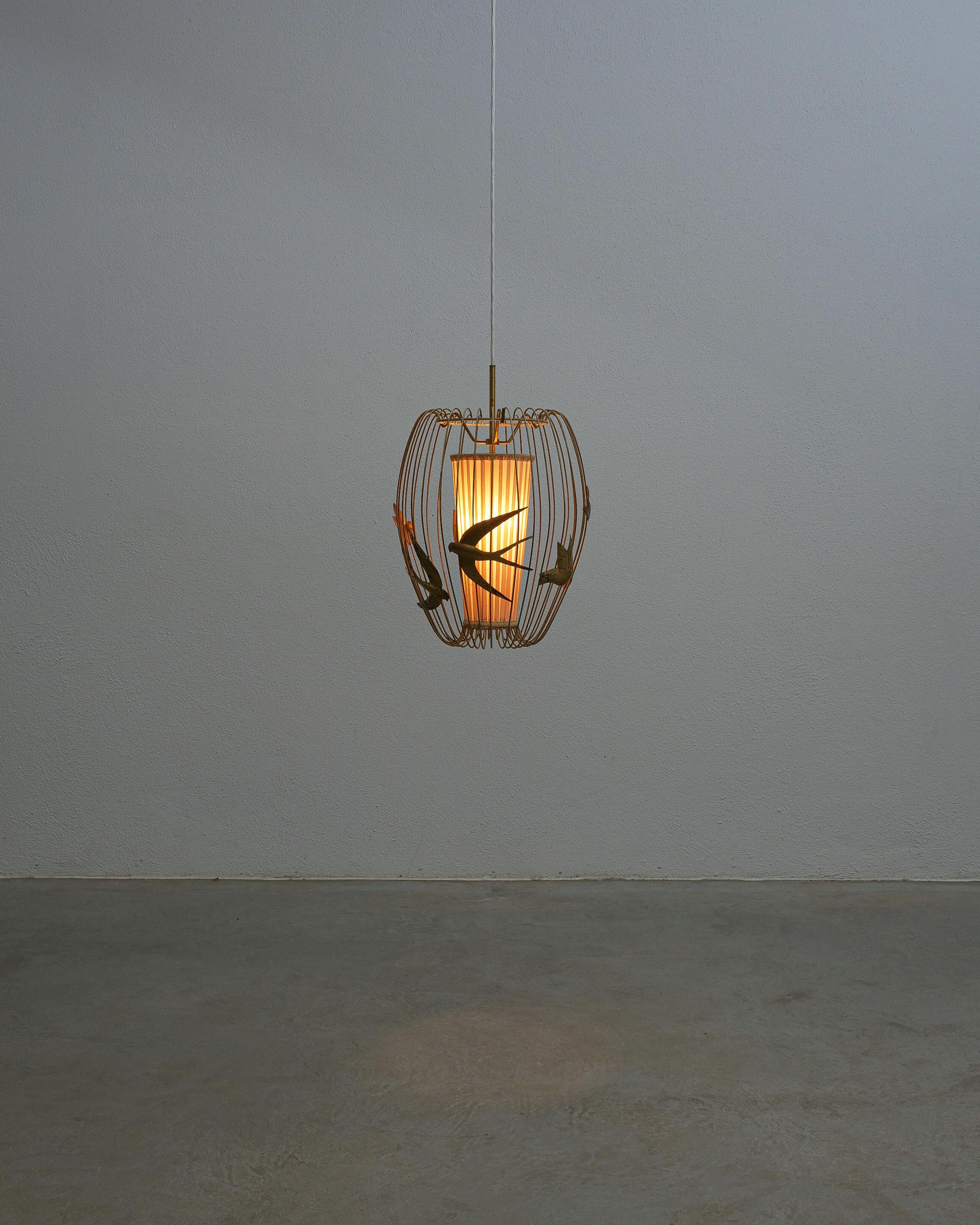 Metà XX secolo Lampada da soffitto a gabbia per uccelli Hans Bergström Metallo laccato, Hans Brass, 1940 in vendita