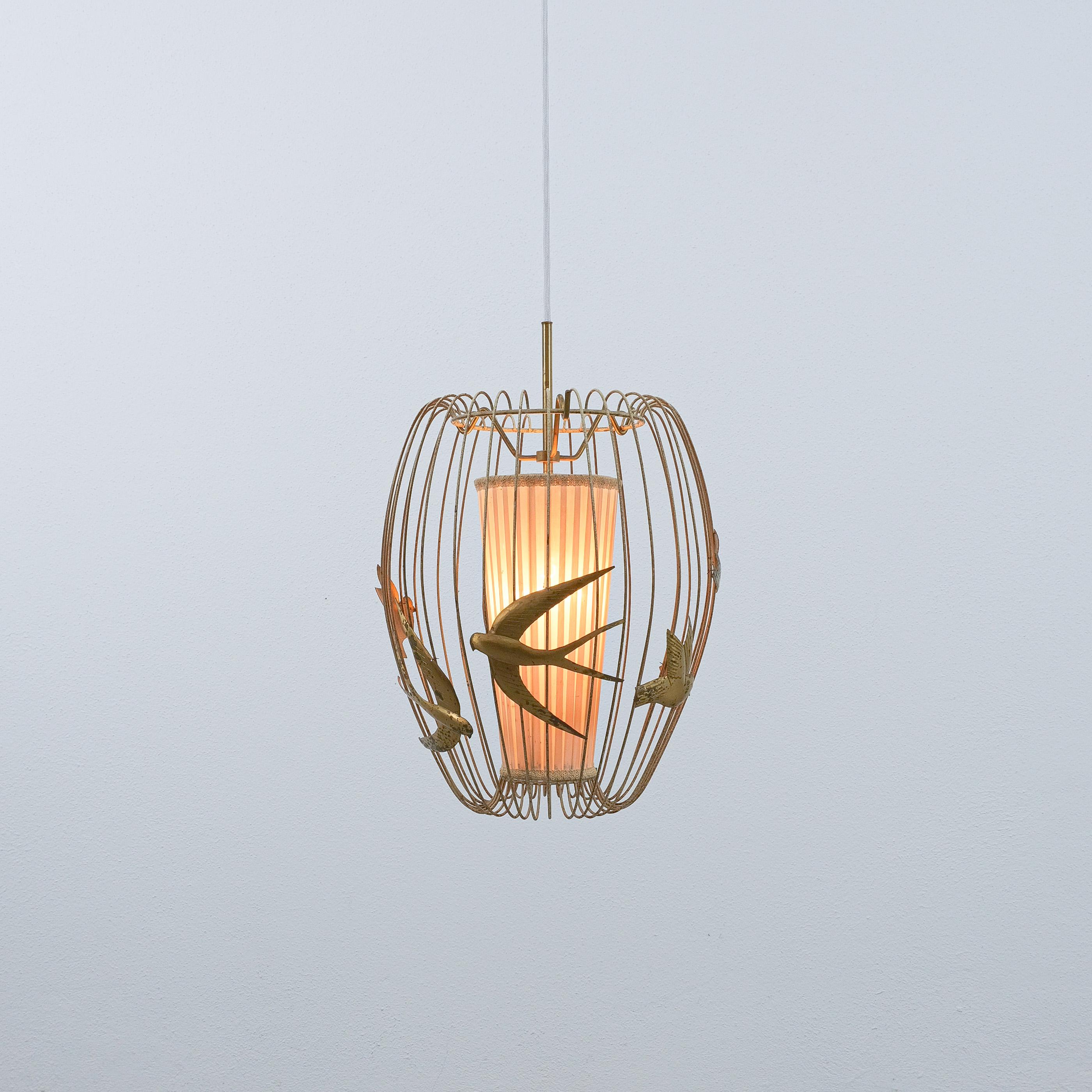 Ottone Lampada da soffitto a gabbia per uccelli Hans Bergström Metallo laccato, Hans Brass, 1940 in vendita