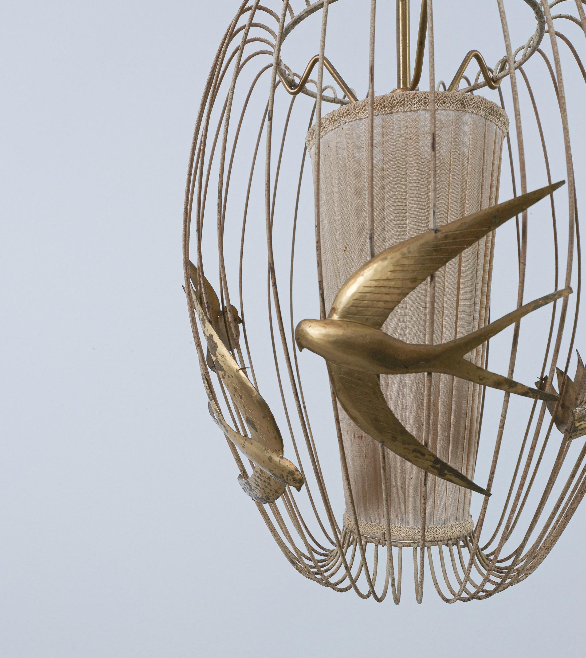 Lampada da soffitto a gabbia per uccelli Hans Bergström Metallo laccato, Hans Brass, 1940 in vendita 2