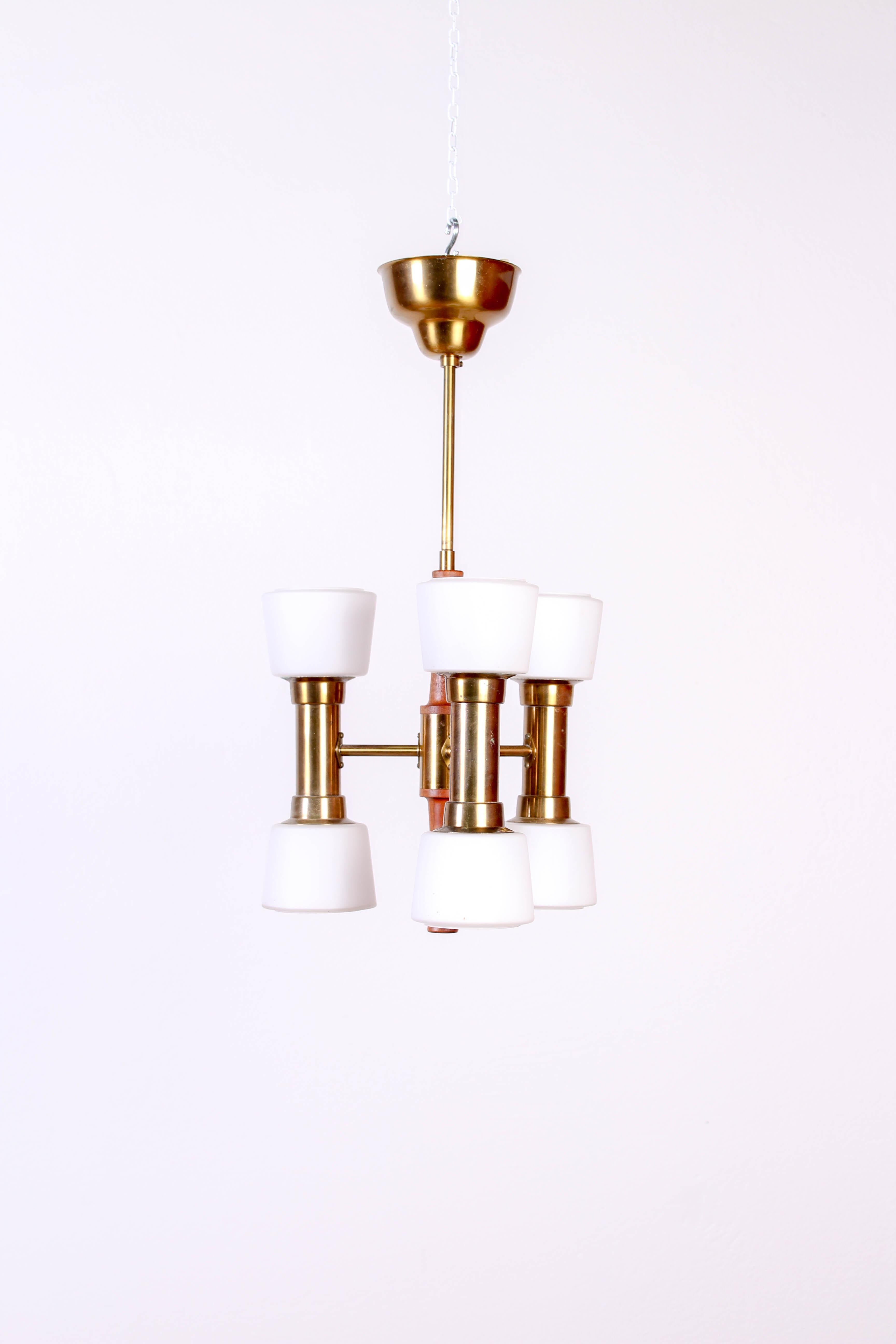 Hans Bergström Brass and Teak Ceiling Lamp by ASEA (Skandinavische Moderne) im Angebot