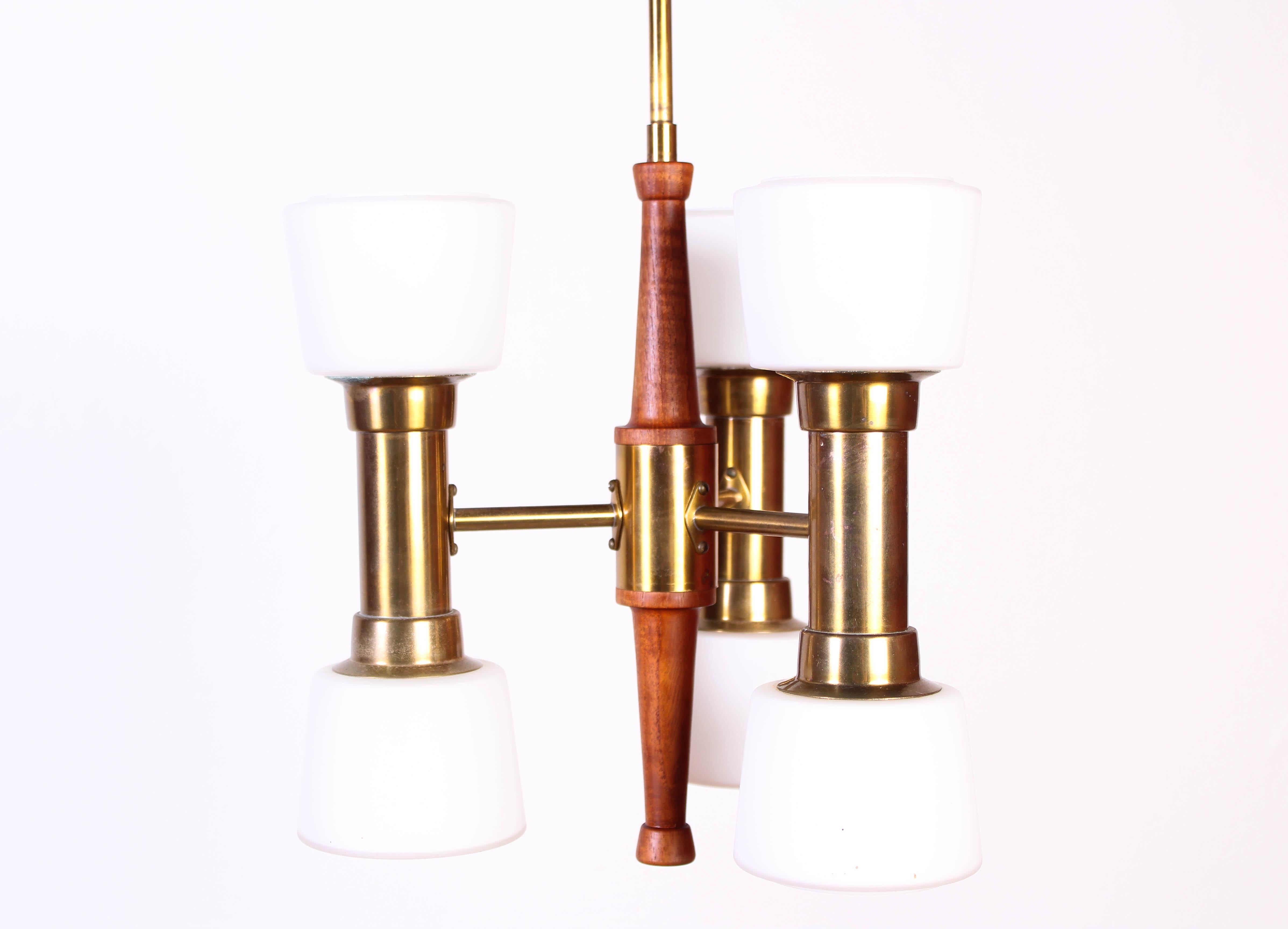 Hans Bergström Brass and Teak Ceiling Lamp by ASEA For Sale 1