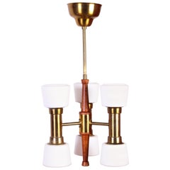 Hans Bergström Brass and Teak Ceiling Lamp by ASEA