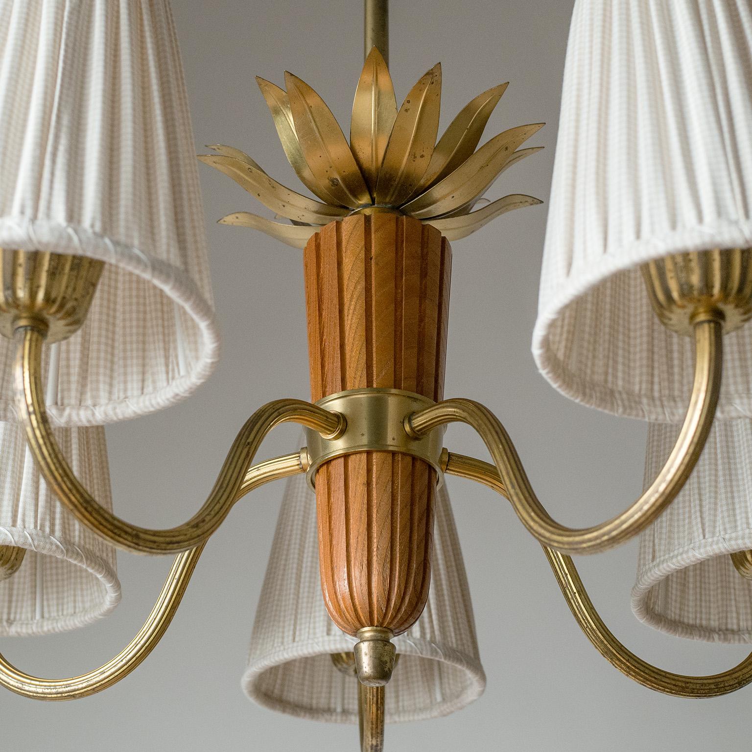 Lámpara de latón y madera Hans Bergström, circa 1950 Latón en venta
