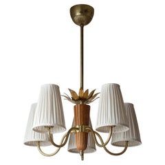 Hans Bergström Brass And Wood Chandelier, circa 1950