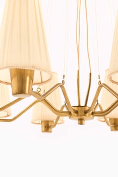 Hans Bergström Brass & Fabric Ceiling Lamp by ASEA, 1950s