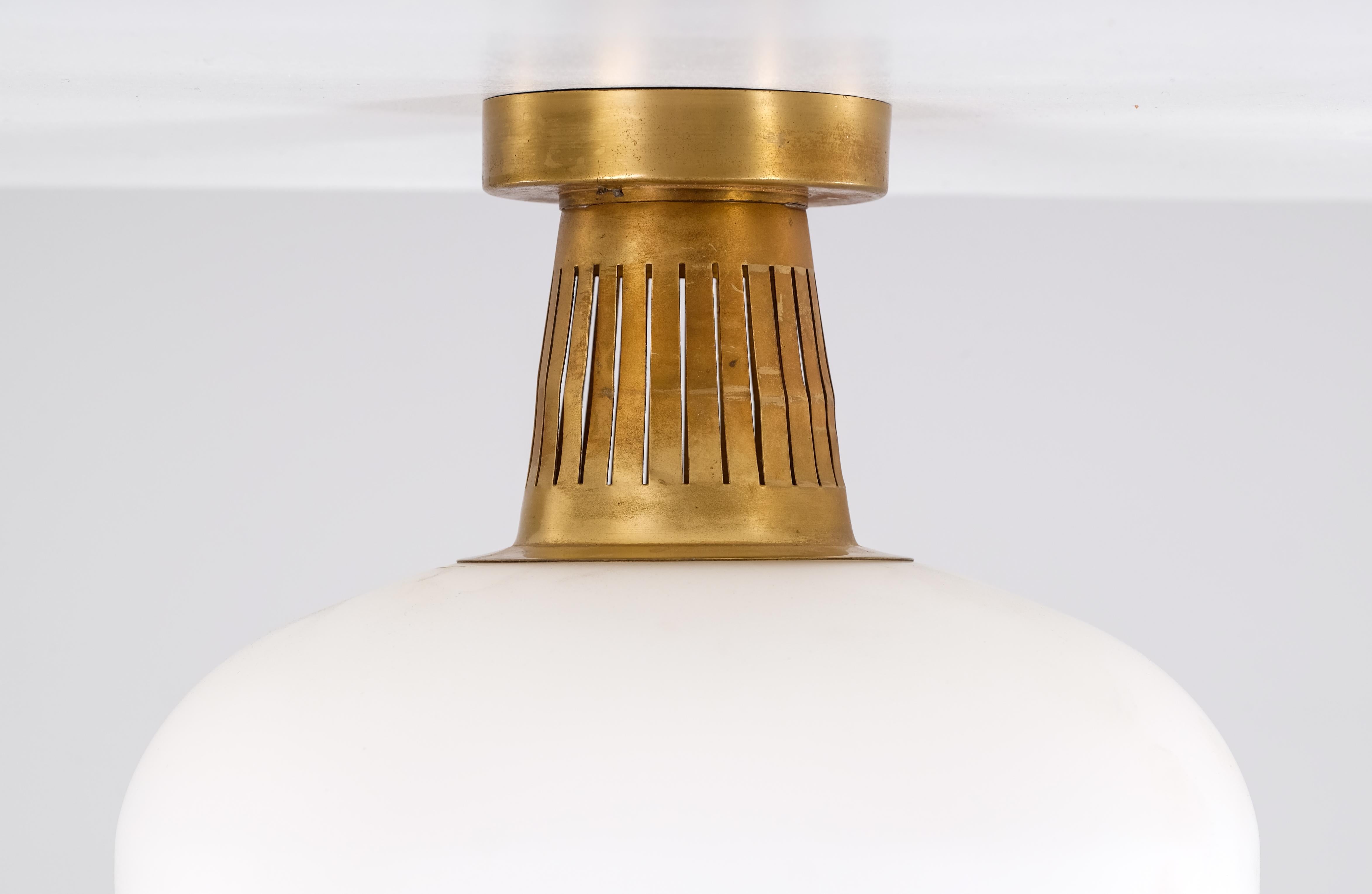 Swedish Hans Bergström Brass & Glass Ceiling Lamp, 1950s For Sale