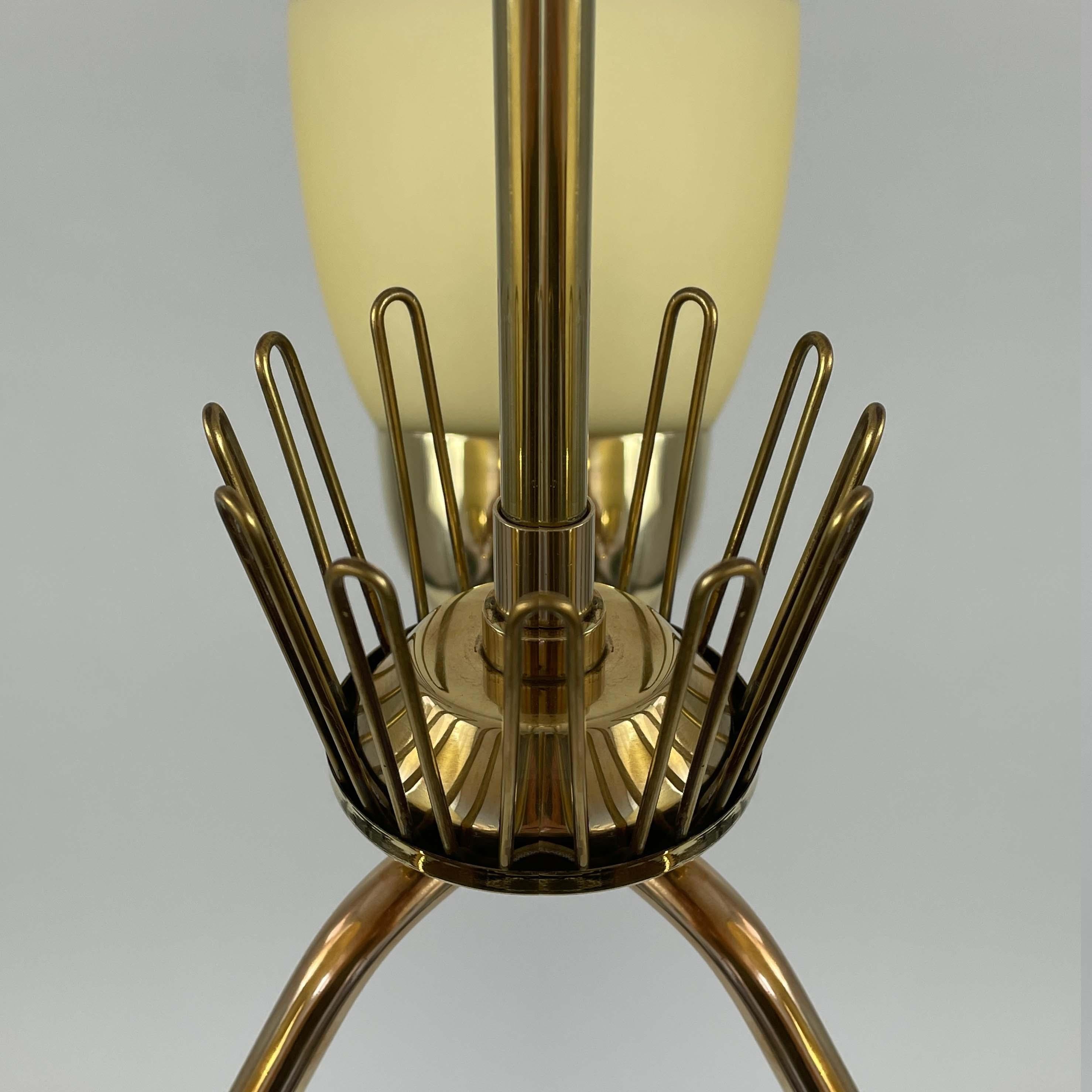 Hans Bergström Brass & Opaline Glass Three Arm Chandelier, ASEA, Sweden 1950s For Sale 5