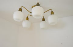 Hans Bergström Chandelier Brass and Opaline