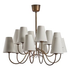 Hans Bergström, Chandelier, Brass, Fabric, Sweden, 1940s