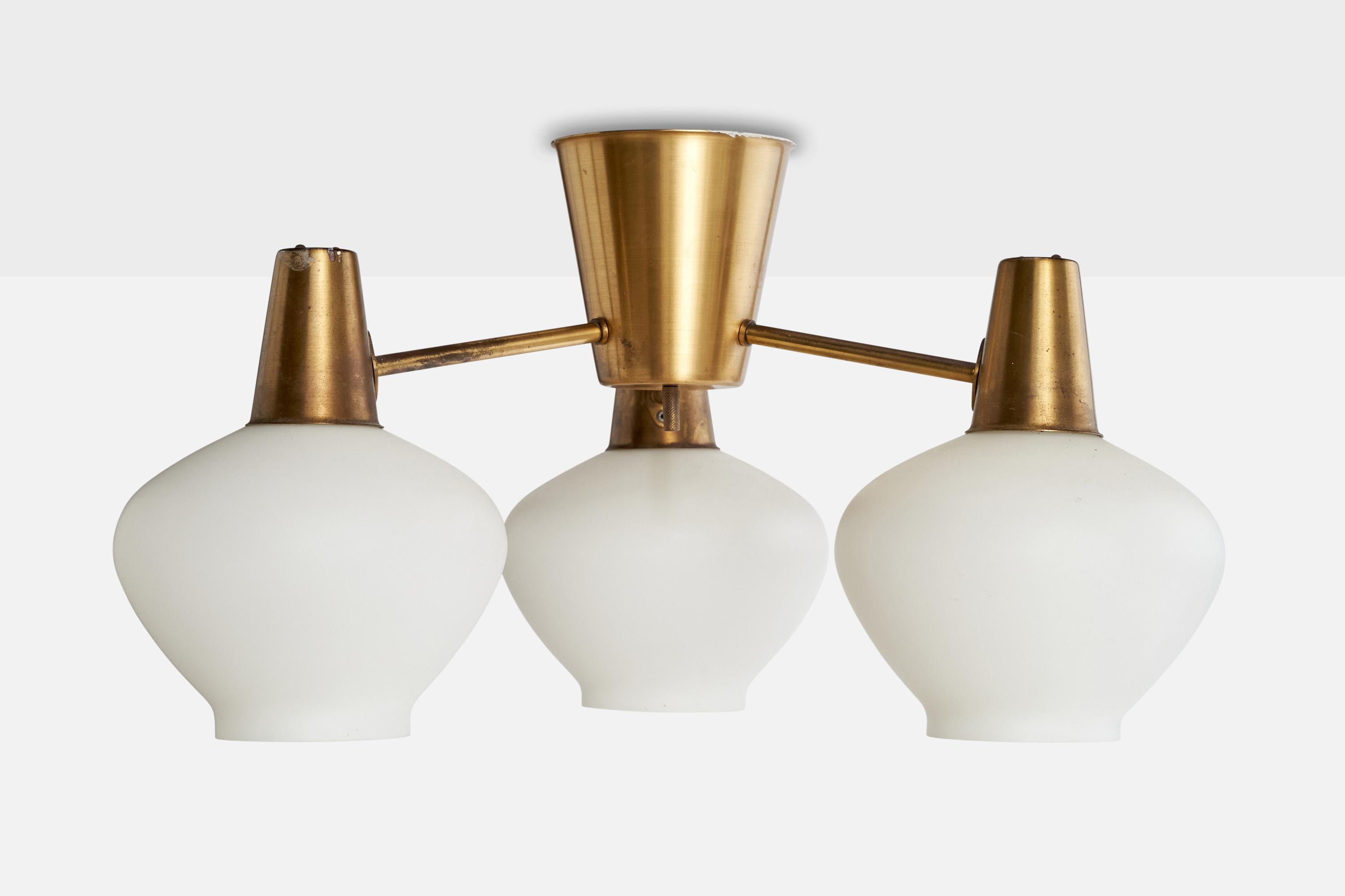 Scandinavian Modern Hans Bergström, Chandelier, Brass, Glass, Sweden, 1950s For Sale