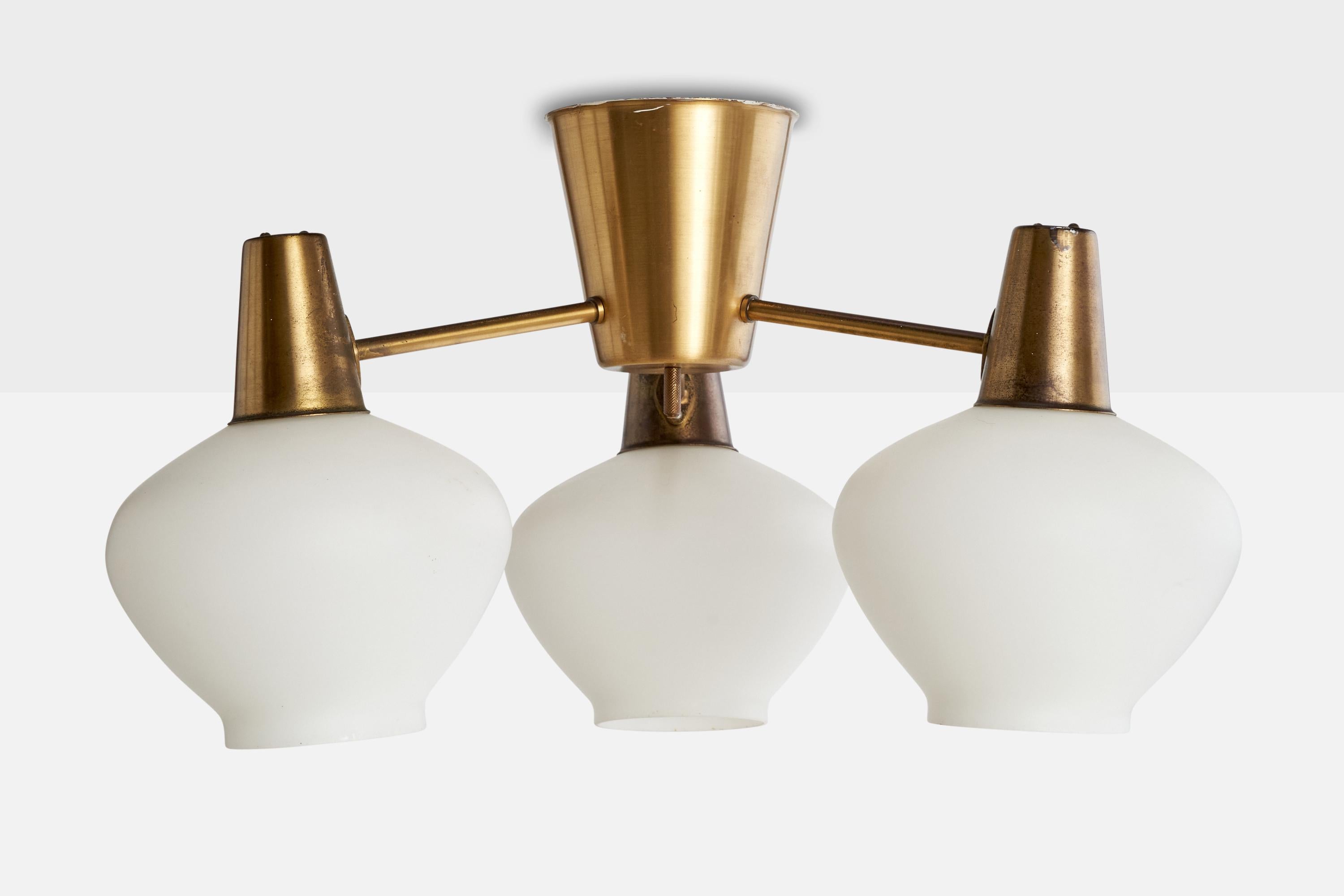 Scandinavian Modern Hans Bergström, Chandelier, Brass, Glass, Sweden, 1950s For Sale