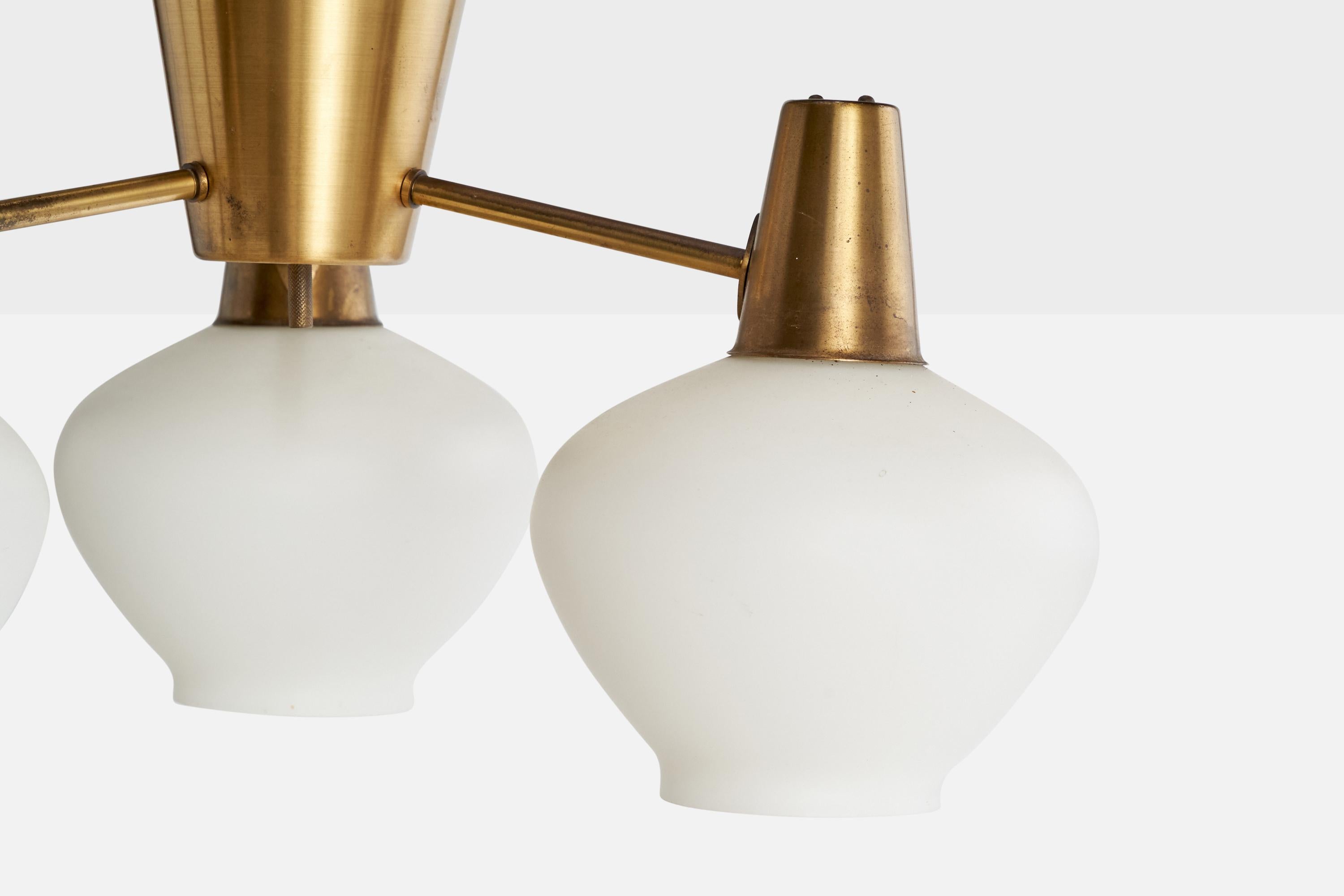 Swedish Hans Bergström, Chandelier, Brass, Glass, Sweden, 1950s For Sale
