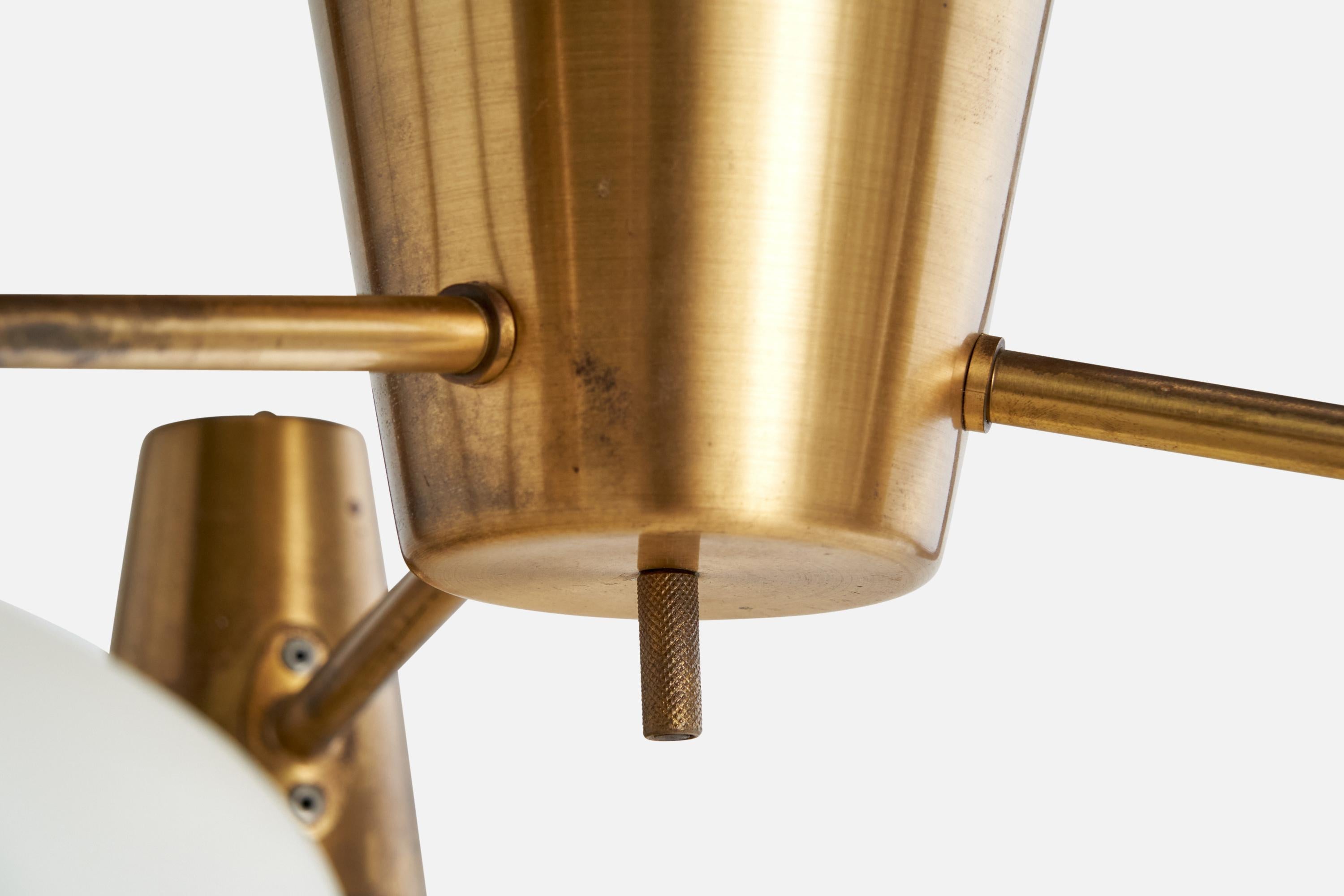 Mid-20th Century Hans Bergström, Chandelier, Brass, Glass, Sweden, 1950s For Sale