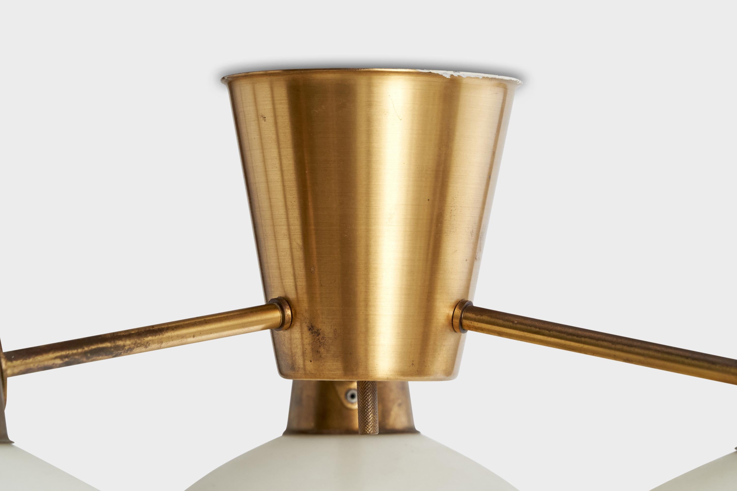 Hans Bergström, Chandelier, Brass, Glass, Sweden, 1950s For Sale 1